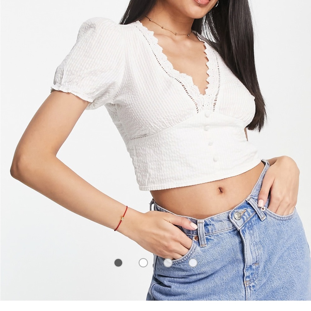 White Lace Trim Women's Top